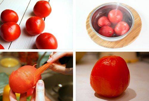 processo di sbucciatura dei pomodori