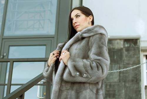 Woman in a Gray Mouton Coat