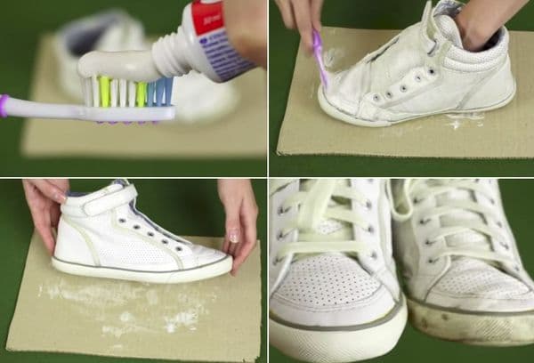 polit de sabates amb pasta de dents