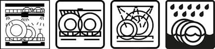 Ikoner som indikerer at plasten kan vaskes i oppvaskmaskin