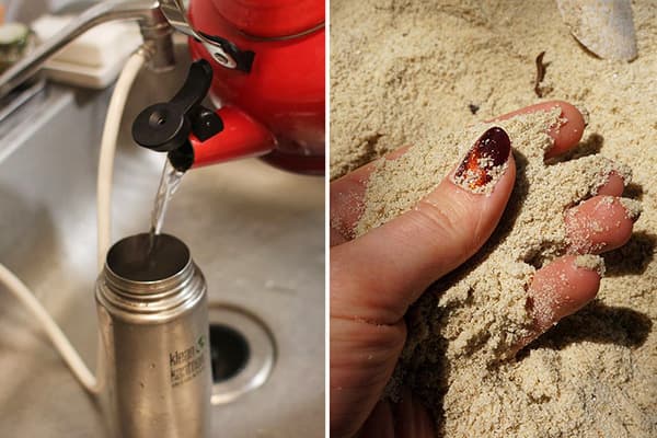 Rengøring af termos med sand