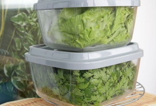 Groenen in plastic containers