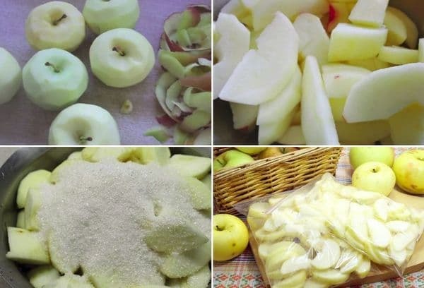 תפוחים חתוכים בשקית להקפאה