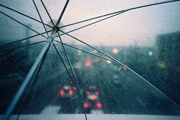 Transparent paraply med vattendroppar