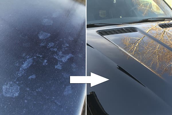 Fjernelse af pletter fra hårdt vand fra en bil